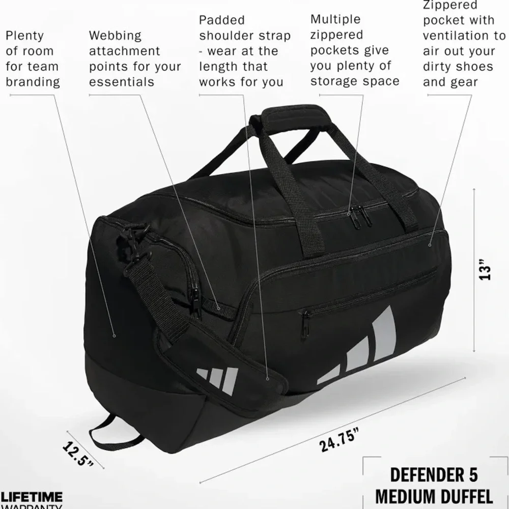 ADIDAS UNISEX DEFENDER 5 MEDIUM Duffel Gym SPORT Bag SHOE POCKET BLACK NEW $55